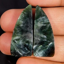 Natural Green Seraphinite Pair Fancy Cabochon 32.95Cts. Reiki Healing Gemstone