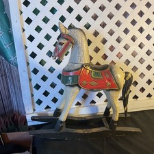 Vintage Handcrafted Indonesian Wood Rocking Horse 17.75 Tall 18 Long 5 Wide