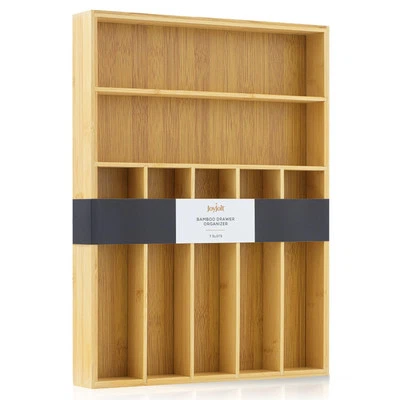 JOYJOLT Bamboo Drawer Organizer, 7-Compartment Silverware Organizer, Cutlery and Utensil
