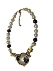 Vintage Trifari Gold Tone Enamel Leaf Pendant Necklace 16”  Black White — photo 1