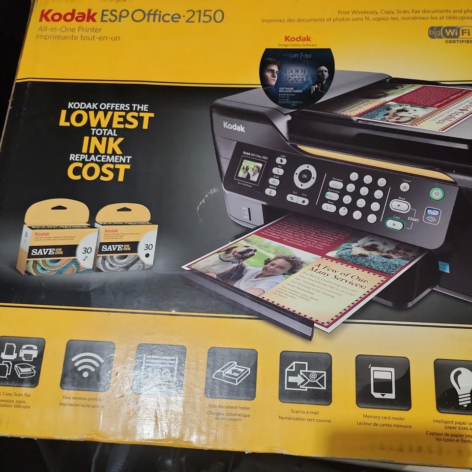 Kodak ESP Office 2150 Wireless Color All-In-One Inkjet Printer W Box Manuals XLT - Image 3 of 3
