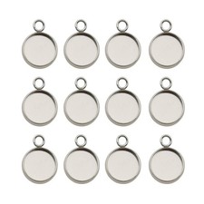 50pcs Fit 12mm Stainless Steel Round Blank Bezel Pendant Trays Base Cabochon ...