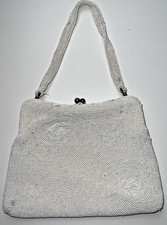 Vintage Saks Fifth Avenue White Beaded Purse Handbag Made in Belgium