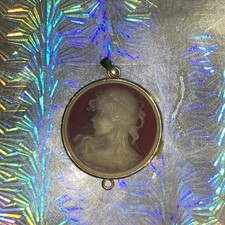 Vintage Red White Cameo Necklace Pendant