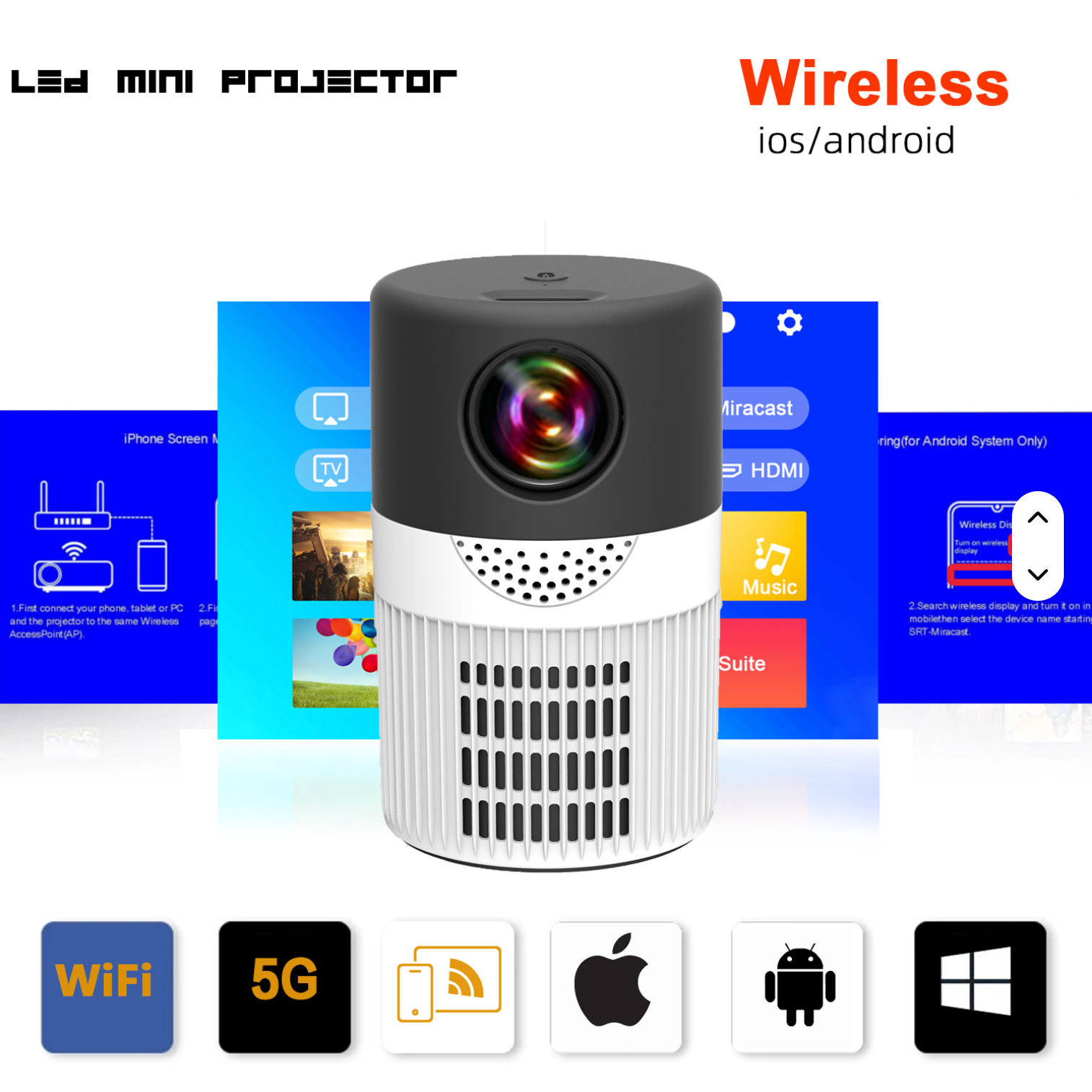 Portable Home Theater Mini Projector LED 1080P WiFi - FREE HDMI CABLE and STAND-image