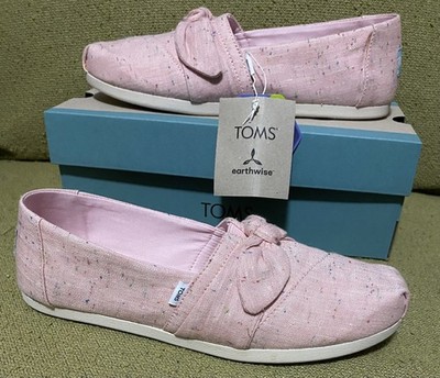 New TOMS Women s Sz 8 Alpargata Chalky Pink Speckled Linen Bow Slip Ons