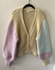 For Love And Lemons Cardigan Womens Small Chunky Knit Kerry Color Block Cropped