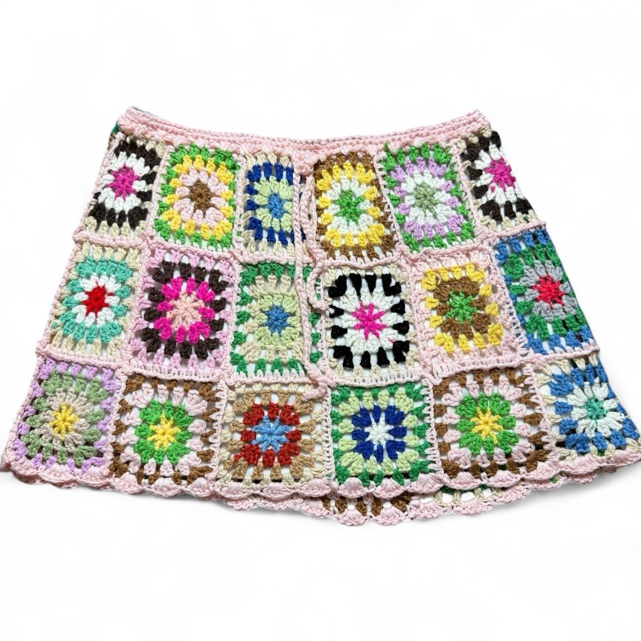 SHEIN Crochet Patchwork Multicolor Mini Skirt Jun… - image 1