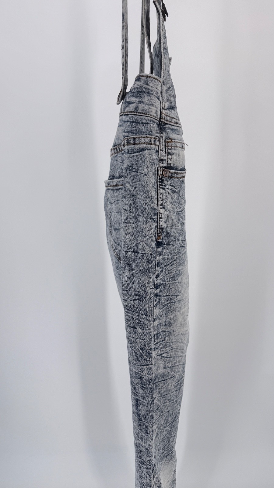 VIP Acid Wash Denim Overalls Women M Y2K 90s Grunge Stretch Slim Fit Jumper image 10