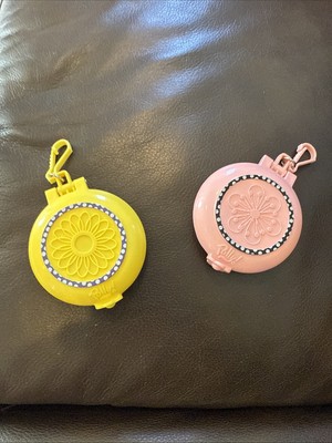 Vintage Polly Pocket Pink Yellow  Pretend Makeup Mirrored Compact Case Clip On 2