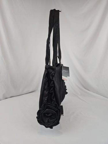 NEW Renato Angi Tote Bag - Black Leather Rose & Ruffles W/ Pen & Pencil - Picture 7 of 16