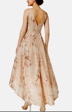 Women  s Formal Dress Size 10 Calvin Klein Gold Paillettes Lace Hi-Low Evening