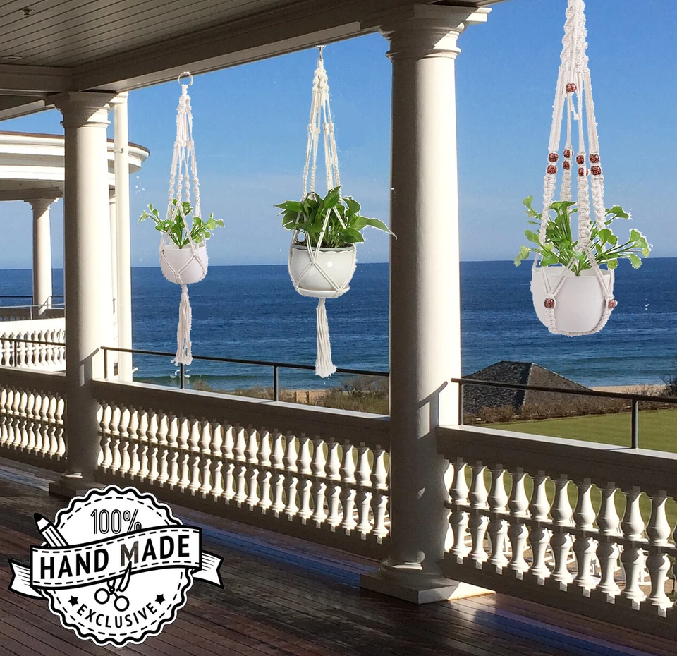 Premium Makramee Blumenampel Blumentopf Garten Balkon BOHO Hängeampel Wandbehang - Bild 3 von 4