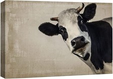 16"x24"-Rustic Decor Cow Wall Art Farmhouse Canvas Print