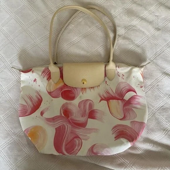 Longchamp Le Pliage tote bag limited edition Splash design pink and orange