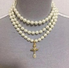 Vivienne Westwood Necklace 3-strand Drop Pearl Gold NO BOX w/drawstring EJ0102
