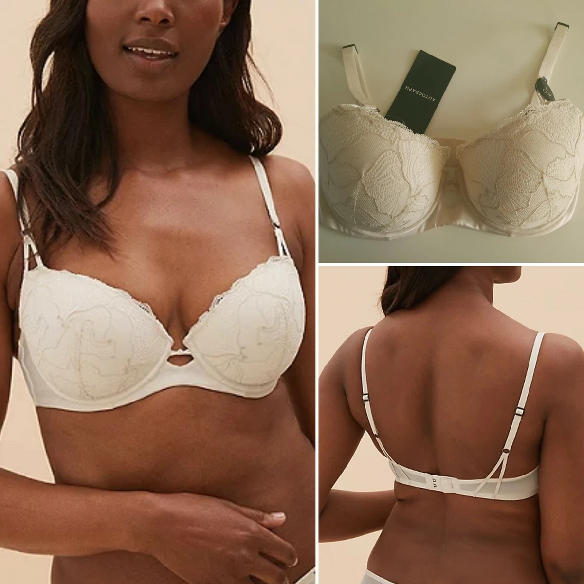 BNWT M&S Autograph UK 30E Cream Lace & Satin Padded Balcony Bra