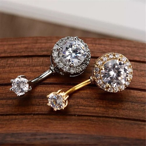 1Ct Round Cut Lab-Created Diamond Women Belly Button Ring 14K Yellow Gold Finish - Picture 4 of 7