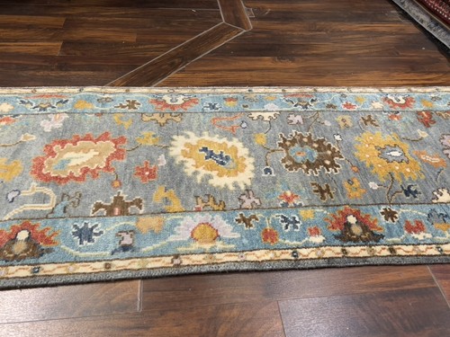 Fun Colors Hand Knotted Oushak Geometric Area Rug Carpet Runner 2’8”x7’11”,#75 - Picture 3 of 12