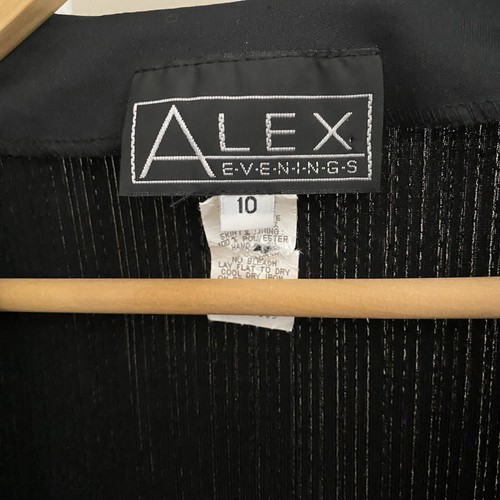 Alex Evenings Black Open Front Shimmer Striped Long Sleeve Jacket Women Size 10 - Picture 5 of 6
