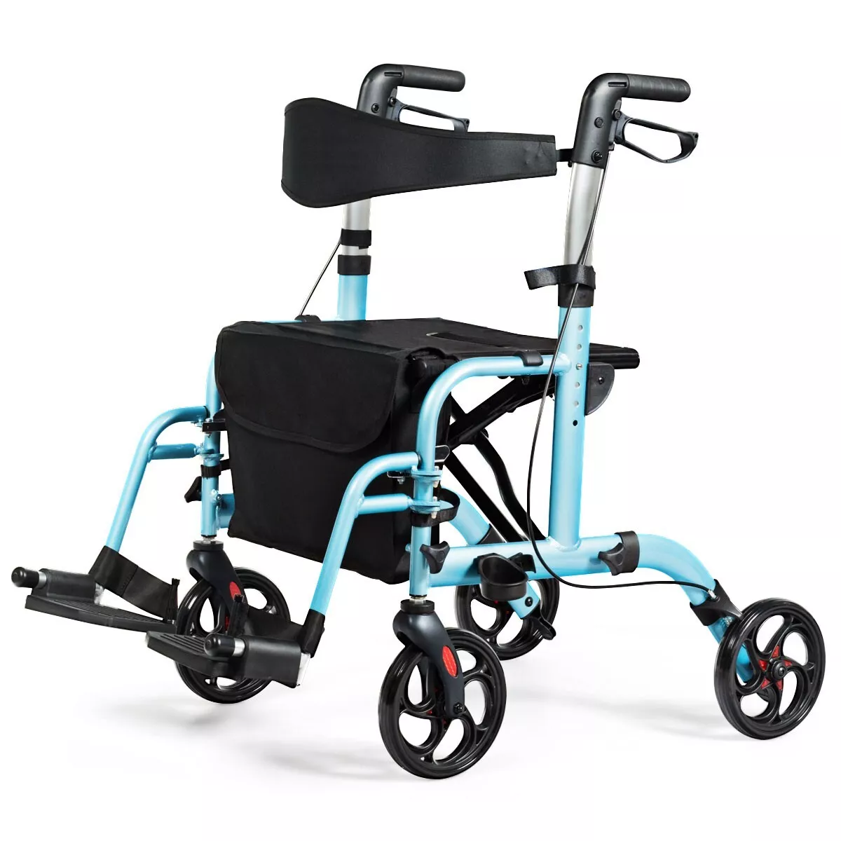 2 In 1 Rollator Walker Transport Chair Folding Walking Aid w Large Seat