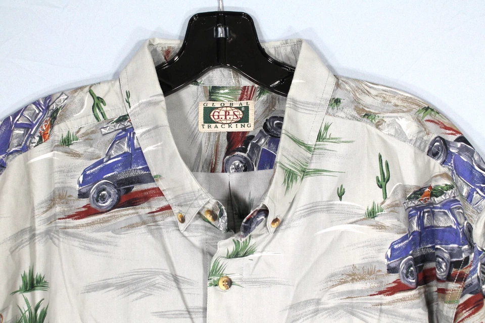 G.P.S. GLOBAL TRACKING Men's Gray TWILL Button-Up CAMPING IN THE DESERT Shirt XL - Image 2 of 4
