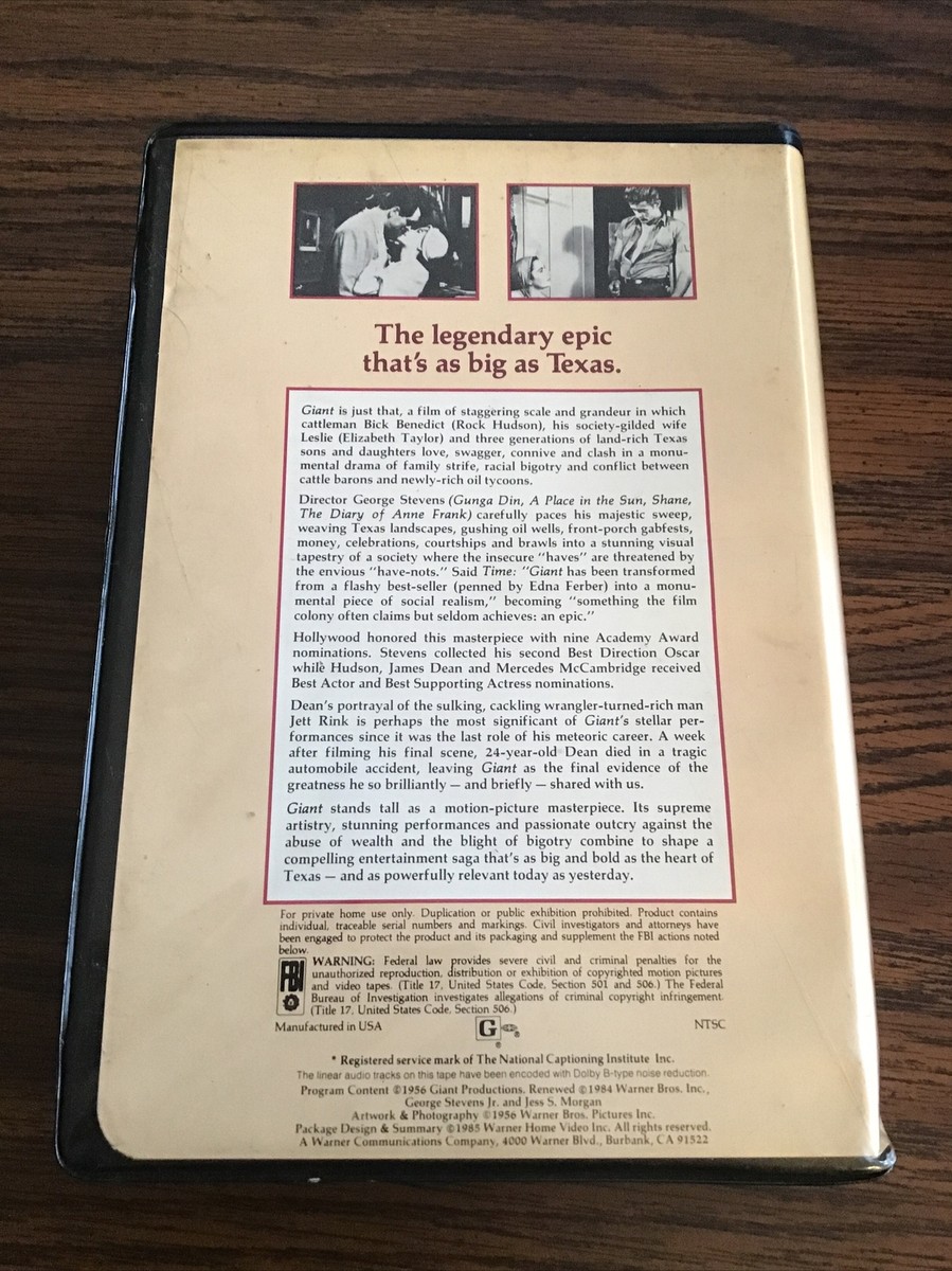 GIANT (RARE CLAM SHELL DOUBLE VHS 1985) 1956 WESTERN w ROCK HUDSON