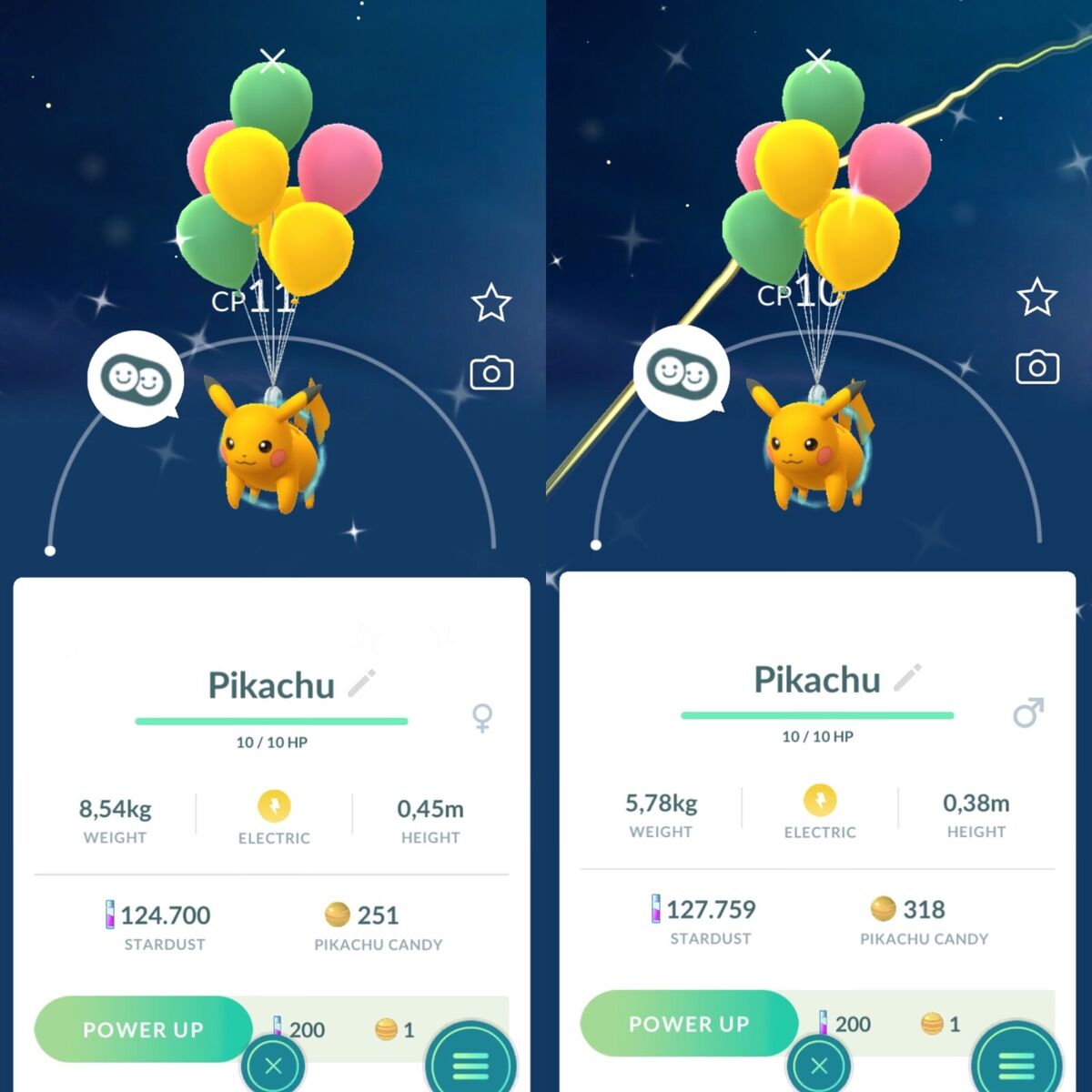 PokéMon Go Shiny Pikachu Flying With Green Balloons - trade 20k Stradust .