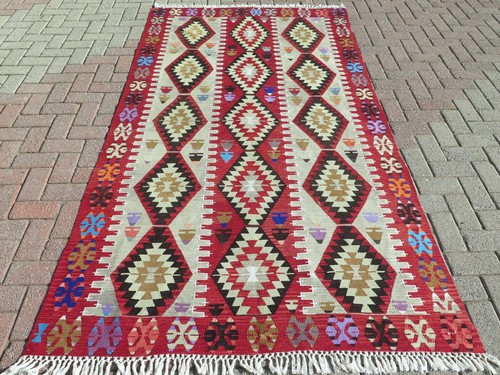 Floor Rug, Area Rugs Wool Rug Handmade Rug Vintage Turkish Kilim Carpet 56"x101"