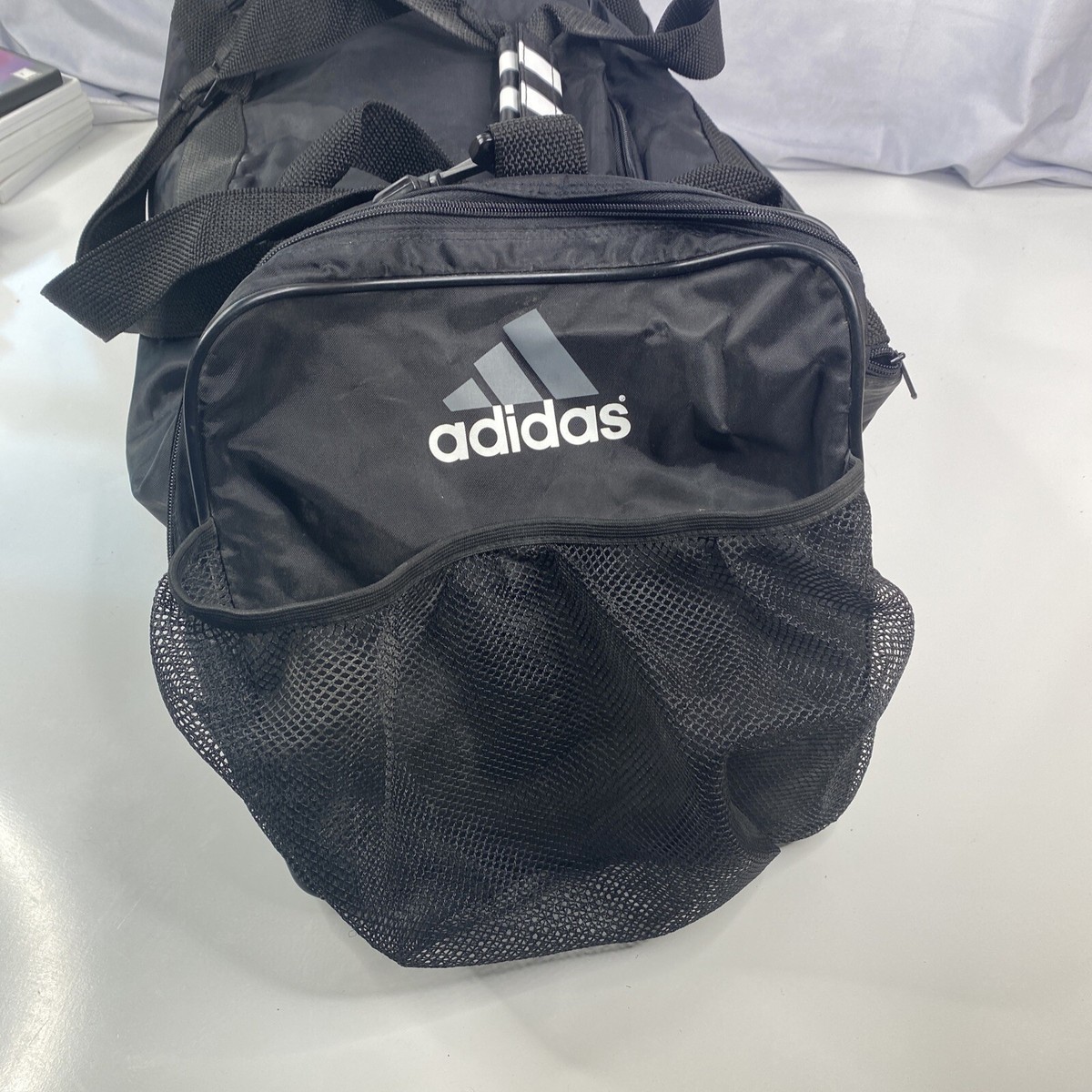 Vintage LARGE Black Adidas Duffle Bag Gym Sports Travel Duffle 24