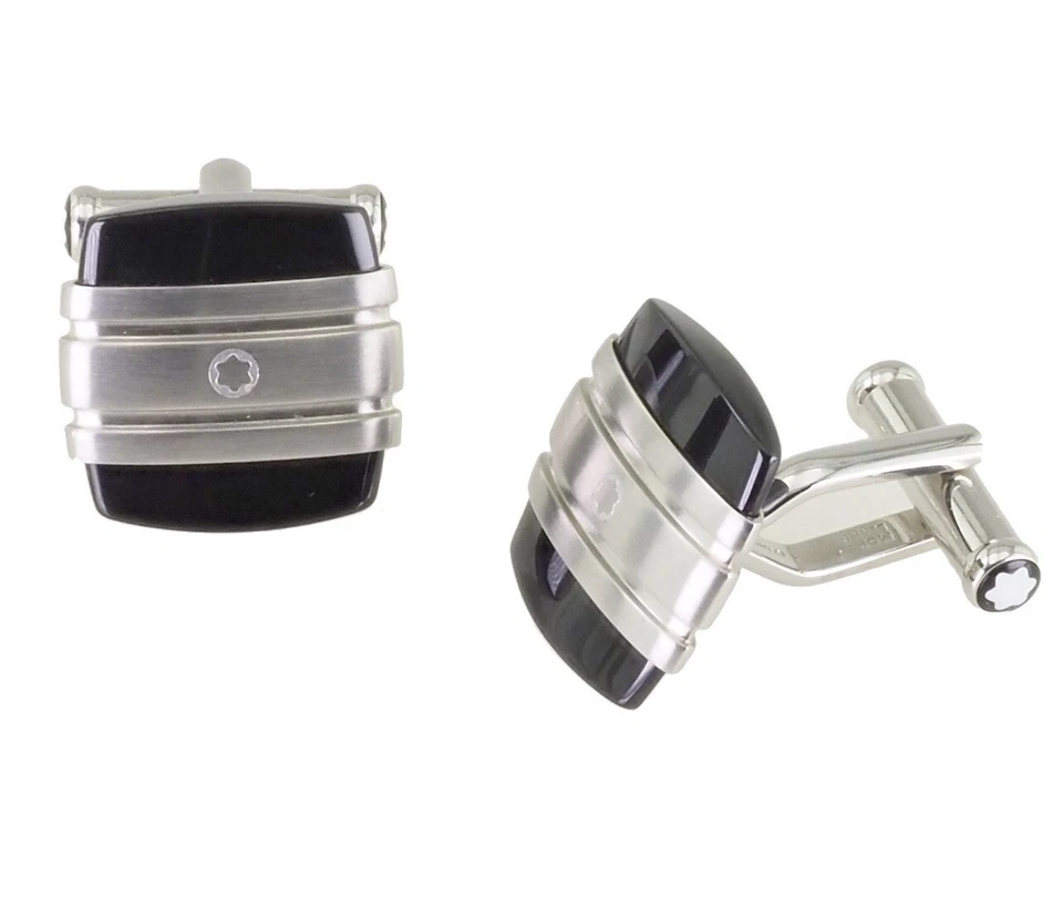 Gemelli Montblanc Meisterstück MB106624 acciaio inox con ONYX NUOVI - Immagine 4 di 4