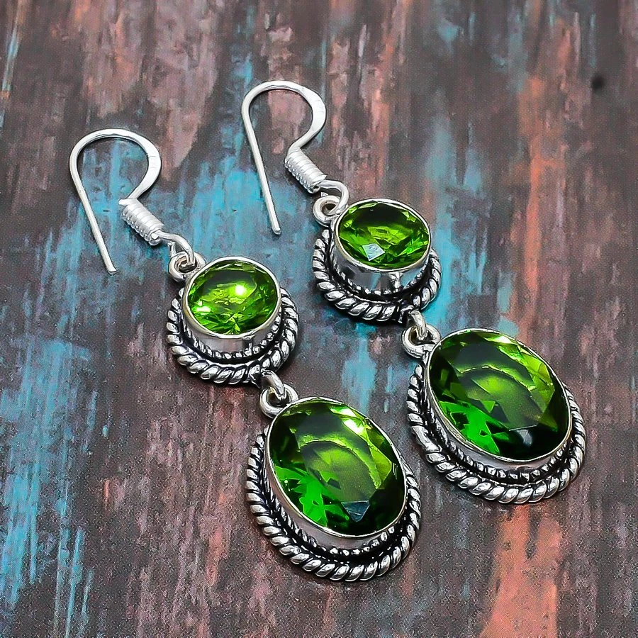 Peridot Gemstone Handmade Gift Jewelry Earring 1.97" i962 - Image 2 of 4