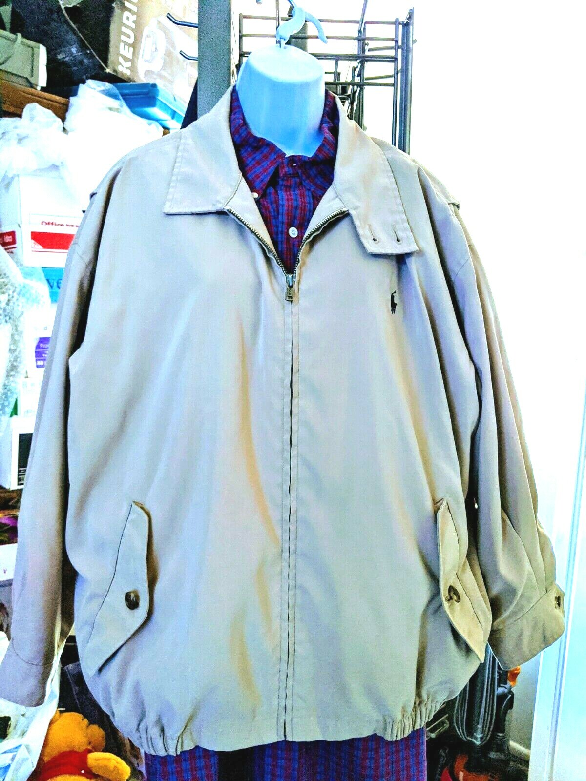 Giubbotto Bomber Uomo Beige Polo Ralph Lauren Plaid Foderato Poliestere Pony XL