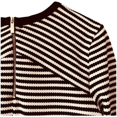 Karen Millen Top Womens 12 Black White Stripe Stretch Waffle Long Sleeve - Picture 8 of 18