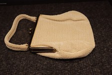 Vintage Lumured Corde Bead 1950's Purse Cream Handbag