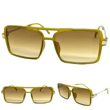 Classic Elegant Vintage Retro Style SUNGLASSES Square Olive Green & Silver Frame