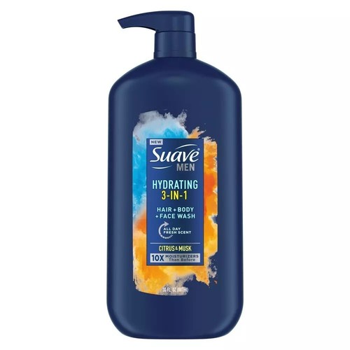 3 Pack Suave Men 3 in 1 Mens Body Wash, Hair, Face and Body Wash, 30 Oz Each - Picture 2 of 5