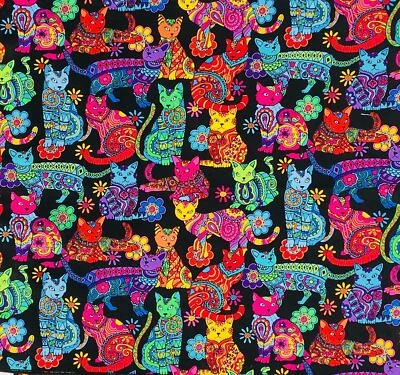 Mandala Cat Timeless Treasures 100% Cotton Fabric Ideal For Face Masks