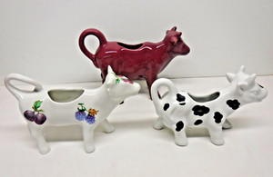 Lot of 3 Country Farmhouse Cottagecore Cow CREAMERS Porcelain &Stoneware Ceramic