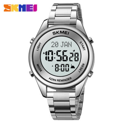 SKMEI Neu für Herren Armbanduhr Edelstahl Azan Qibla Gebetszeit-Geschenk Geschenk