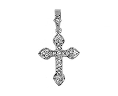 925 Sterling Silver High Quality Cubic Zirconia Religious Cross Charm ...
