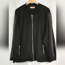 East Adeline Women's Zip Up Jacket Size 4x Black Beaded Long Sleeve Casual
