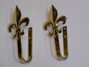 2 x Classic Curtain Tie Back Hook Antique Gold Fleur De Lis