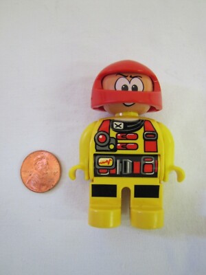 Lego Duplo Crazy Racer Auto Motorcycle Mechanic Man 2.5'' Figure Red Helmet #2