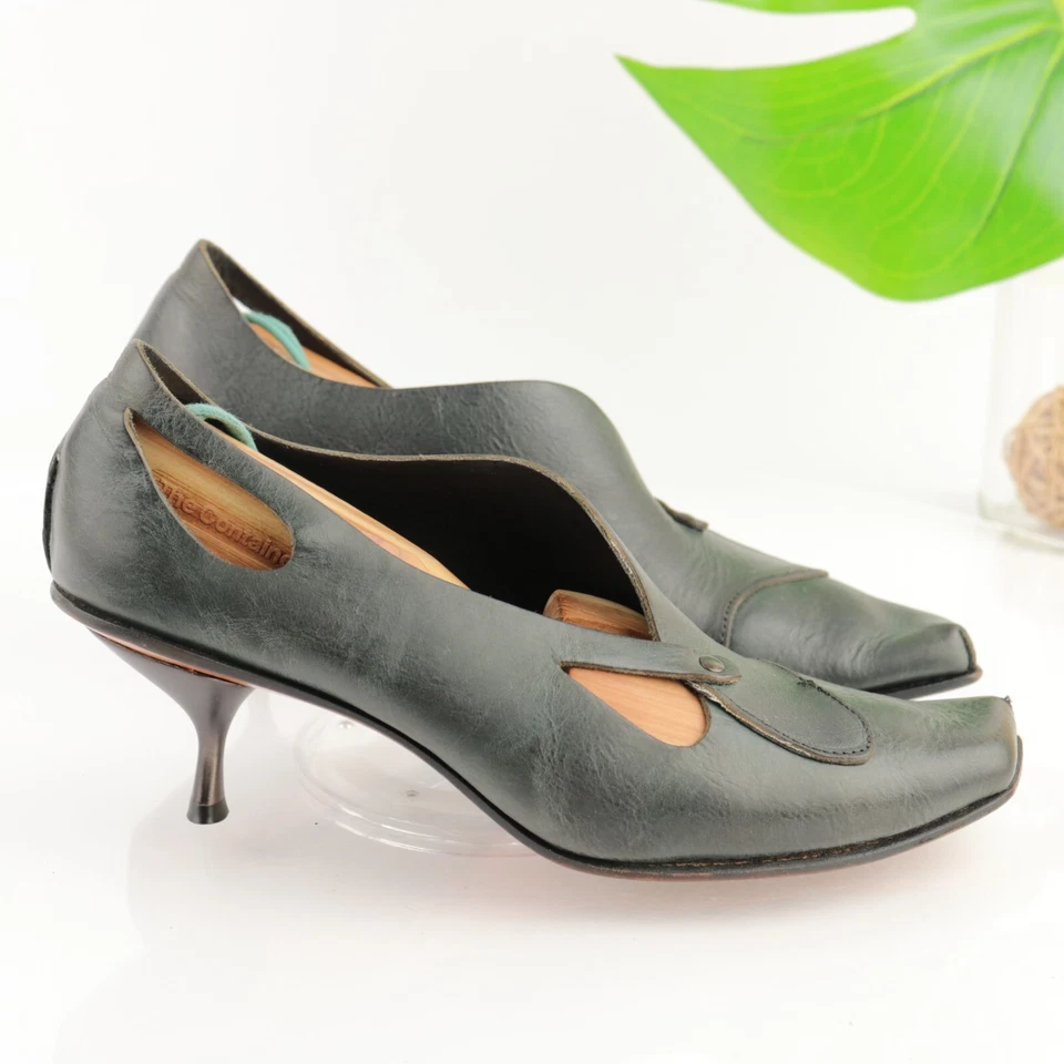 CYDWOQ Womens Canvas Pump Size 36.5  6.5 Black Square Toe Kitten Heel Shoe USA - Image 3 of 4