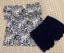 J.Crew Crewcuts Girls 2-Piece Shorts Outfit Hawaiian Tropical Pineapple  Sz. 4-5