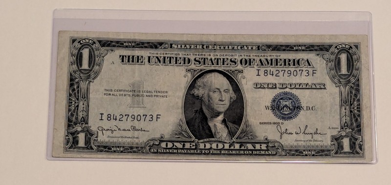 US 1935 D, $1 Silver Certificate, Mule Note, Misaligned Cut/Print, Blue Seal 