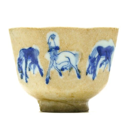 Chinese Porcelain Beaker Mu Horses Cafe au Lait Kangxi Ming Chenghua Mark 18C