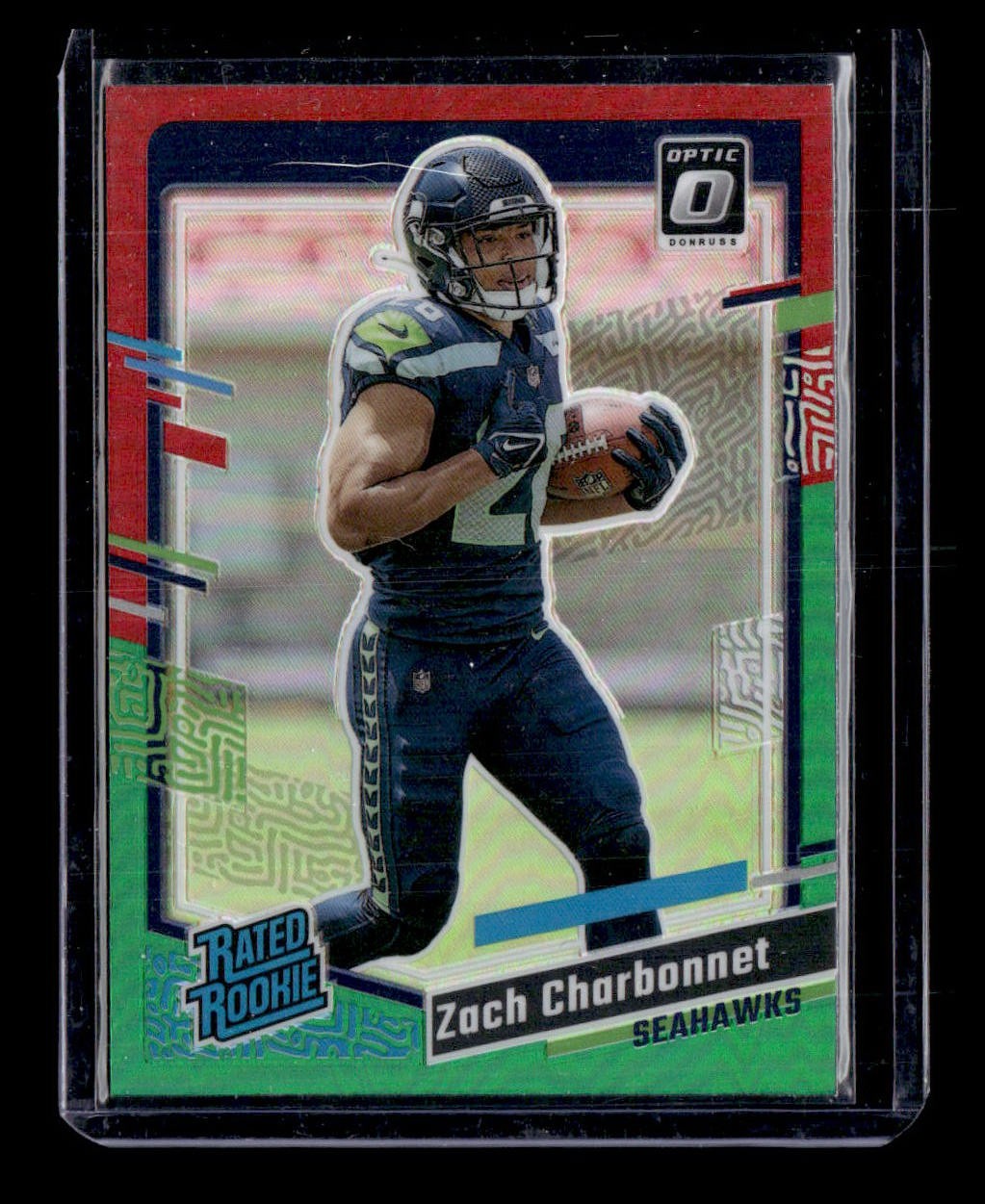2023 Donruss #392 Zach Charbonnet Rated Rookie Red & Green Optic Preview CO87