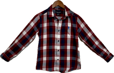 U.S. Polo Assn Boys L ( 10-12) Long Sleeve Button Down Shirt EUC Red Blue Plaid